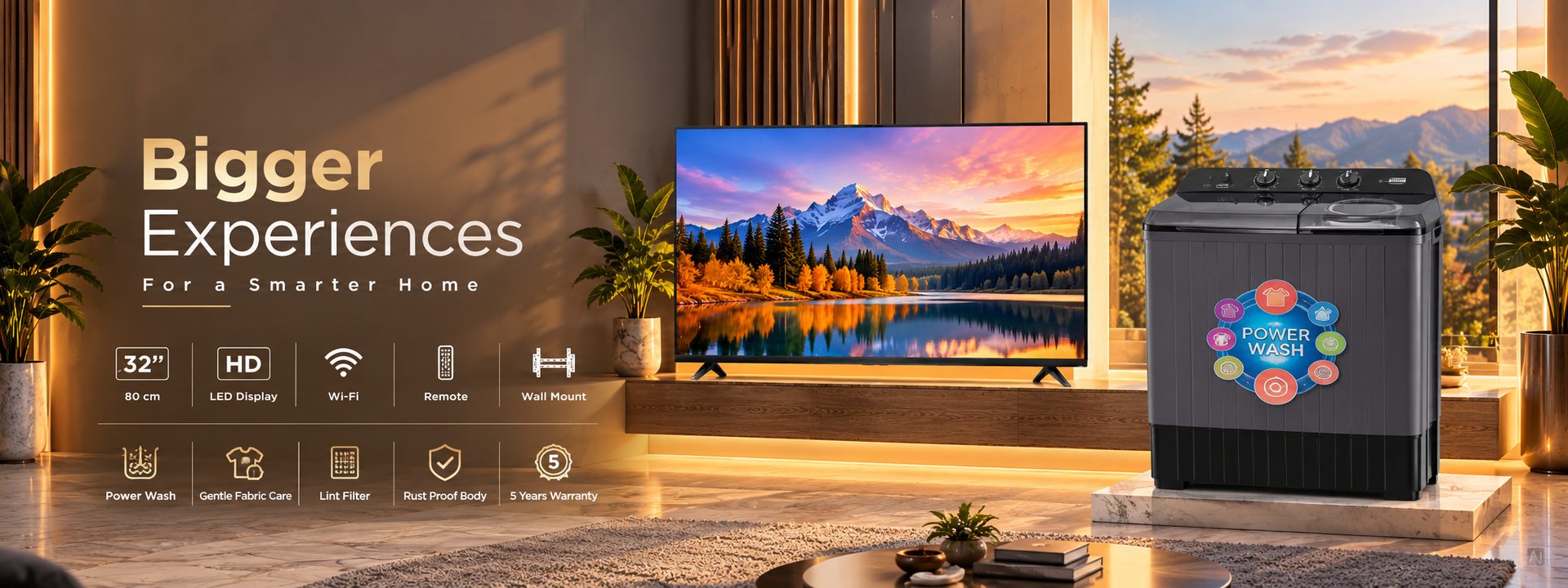 Luminex Bigger Experiences: 32 inch LED TV and Power Wash washing machine